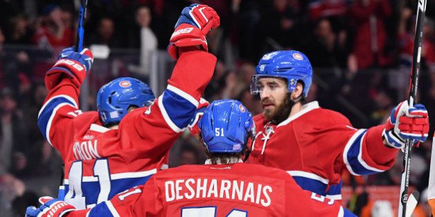 MONTREAL, QC - NOVEMBER 5: Greg Pateryn #8 of the Montreal Canadiens celebrates after scoring a goal against the Philadelphia Flyers in the NHL game at the Bell Centre on November 5, 2016 in Montreal, Quebec, Canada. (Photo by Francois Lacasse/NHLI via Getty Images)