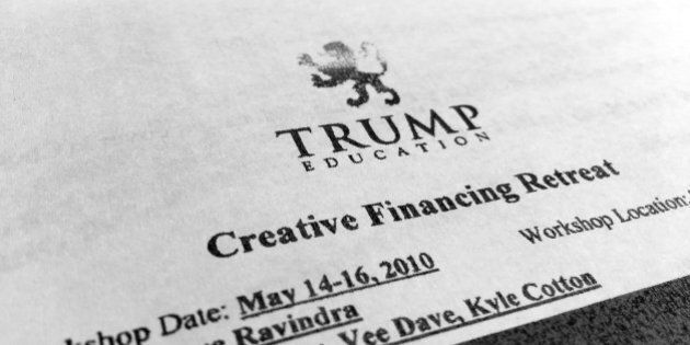 A document that gave feedback from a Trump Education program that Dave Ravindra was the speaker is photographed in Washington, Thursday, Nov. 3, 2016. Documents reviewed through a joint investigation by The Associated Press and The Canadian Press show a husband-and-wife team who called themselves Dave Ravindra and Rita Bahadur taught Donald Trumpâs âCreative Financingâ retreat in Canada in 2010. That was shortly before his namesake real-estate seminars folded amid mounting complaints from former students and inquiries from U.S. regulators. (AP Photo/Jon Elswick)