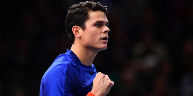 PARIS, FRANCE - NOVEMBER 01: Milos Raonic of Canada reacts during the Mens Singles second round match against Pablo Carreno Busta of Spain on day two of the BNP Paribas Masters at Palais Omnisports de Bercy on November 1, 2016 in Paris, France. (Photo by Dan Mullan/Getty Images)