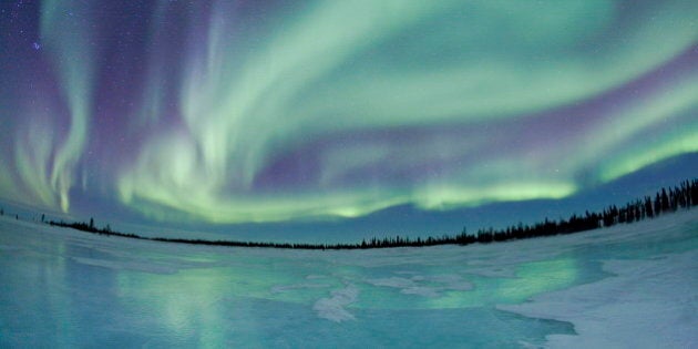 NORTHERN MANITOBA, CANADA - MARCH 2008:***EXCLUSIVE*** The Northern Lights, pictured on March 8, 2008. Recording nature's most spectacular light show for the last four years, Linda Drake has photographed some of the most beautiful examples of the Northern Lights ever seen. Decamping each year to Northern Manitoba in Canada to capture the Aurora Borealis, Linda, 40, braves temperatures of minus 20 degrees in search of that elusive perfect shot. Making the pilgrimage to just south of the Arctic circle, Linda avoids the crowds of nature and wildlife photographers who travel there each year for the waking polar bears and instead concentrates on the irriddescent green and blue Northern Lights. (Photo by Linda Drake/ Barcroft USA / Getty Images)