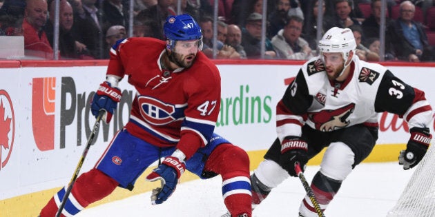 MONTREAL, QC - OCTOBER 20: Alexander Radulov #47 of the Montreal Canadiens controls the puck against Alex Goligoski #33 of the Arizona Coyotes in the NHL game at the Bell Centre on October 20, 2016 in Montreal, Quebec, Canada. (Photo by Francois Lacasse/NHLI via Getty Images)