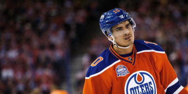 EDMONTON, AB - APRIL 6: Nail Yakupov #10 of the Edmonton Oilers skates against the Vancouver Canucks on April 6, 2016 at Rexall Place in Edmonton, Alberta, Canada. The game was the final game the Oilers played at Rexall Place before moving to Rogers Place next season. (Photo by Codie McLachlan/Getty Images)