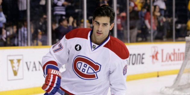 Montreal Canadiens left wing Max Pacioretty warms up before an NHL hockey game against the Nashville Predators Tuesday, March 24, 2015, in Nashville, Tenn. (AP Photo/Mark Humphrey)