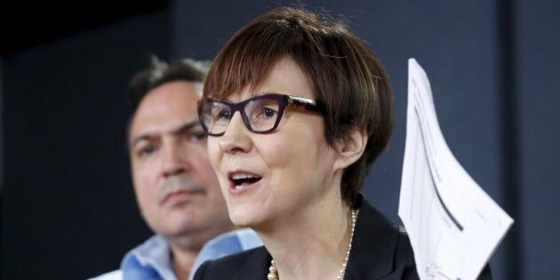 Cindy Blackstock (R), executive director of the First Nations Child and Family Caring Society Caring Society, speaks during a news conference regarding a ruling by the Canadian Human Rights Tribunal with Assembly of First Nations National Chief Perry Bellegarde in Ottawa, Canada, January 26, 2016. REUTERS/Chris Wattie