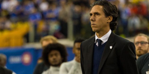 MONTREAL, QC - MARCH 12: Mauro Biello head coach of the Montreal Impact looks on prior to the MLS game against the New York Red Bulls at the Olympic Stadium on March 12, 2016 in Montreal, Quebec, Canada. (Photo by Minas Panagiotakis/Getty Images)