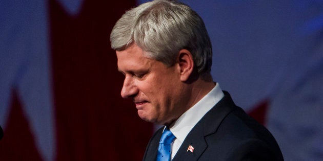 Conservative Leader Stephen Harper, Canada's prime minister, attends a news conference where he conceded victory on election day in Calgary, Alberta, Canada, on Monday, Oct. 19, 2015. Justin Trudeau's Liberal Party has swept into office with a surprise majority, ousting Prime Minister Stephen Harper and capping the biggest comeback election victory in Canadian history. Photographer: Ben Nelms/Bloomerg