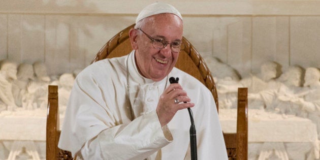 Pope Francis gestures during his speech at St. Patrick's Church in Washington, Thursday, Sept. 24, 2015, following his address to a joint meeting of Congress on Capitol Hill. (AP Photo/Alessandra Tarantino)