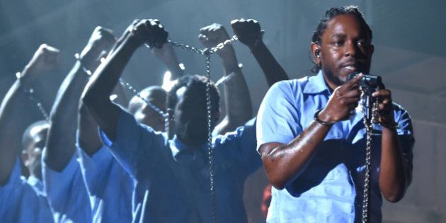 LOS ANGELES, CA - FEBRUARY 15: Rapper Kendrick Lamar performs onstage during The 58th GRAMMY Awards at Staples Center on February 15, 2016 in Los Angeles, California. (Photo by Larry Busacca/Getty Images for NARAS)