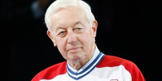 MONTREAL- DECEMBER 4: Former Montreal Canadien Jean Beliveau speaks to fans during the Centennial Celebration ceremonies prior to the NHL game between the Montreal Canadiens and Boston Bruins on December 4, 2009 at the Bell Centre in Montreal, Quebec, Canada. The Canadiens defeated the Bruins 5-1. (Photo by Richard Wolowicz/Getty Images)