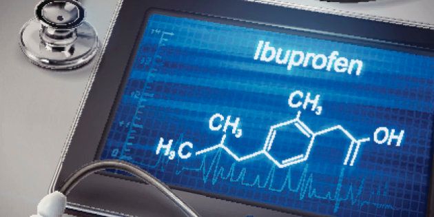 ibuprofen word display on tablet over table