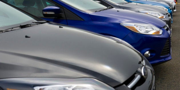 New cars sit on display for sale at the Serramonte Ford Motor Co. dealership in Colma, California, U.S., on Friday, March 29, 2013. Domestic vehicle sales data is expected to be released April 2. U.S. light-vehicle sales probably climbed 4.2 percent in March to 1.46 million, the average estimate of 10 analysts surveyed by Bloomberg. Photographer: David Paul Morris/Bloomberg via Getty Images