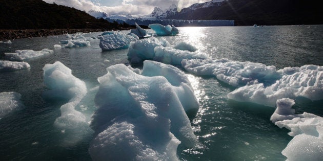 SANTA CRUZ PROVINCE, ARGENTINA - NOVEMBER 27: Ice broken off from Perito Moreno glacier floats in Los Glaciares National Park, part of the Southern Patagonian Ice Field, the third largest ice field in the world, on November 27, 2015 in Santa Cruz Province, Argentina. The majority of the almost fifty large glaciers in the park have been retreating over the past fifty years due to warming temperatures, according to the European Space Agency (ESA). The United States Geological Survey (USGS) reports that over 68 percent of the world's freshwater supplies are locked in icecaps and glaciers. The United Nations climate change conference begins November 30 in Paris. (Photo by Mario Tama/Getty Images)