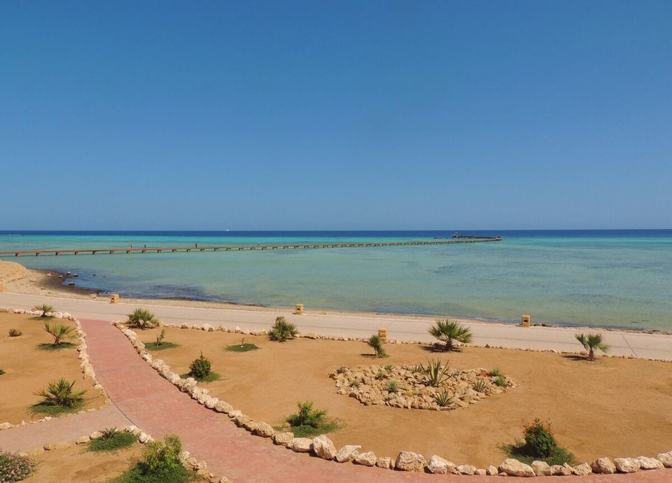 Vue sur la mer Rouge d’une villa du Sheraton Soma Bay, Soma Bay, Égypte
