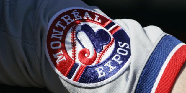 FLUSHING, NY -OCTOBER 3: A detail view of a Montreal Expos patch showing their logo during the game between the New York Mets and Montreal Expos at Shea Stadium on October 3, 2004 in Flushing, New York. This was the final game ever for the Montreal Expos franchise. The Mets defeated the Expos 8-1. (Photo by Rich Pilling/MLB Photos via Getty Images)