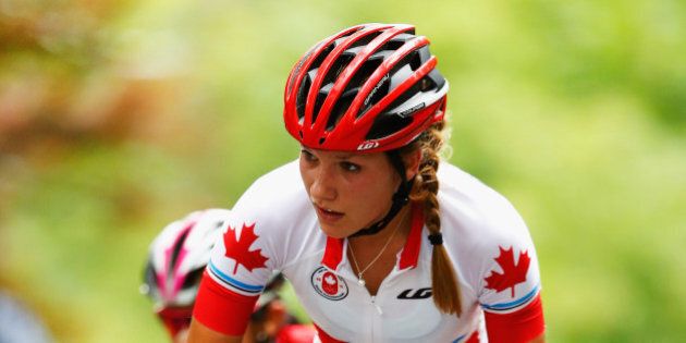 TORONTO, ON - JULY 25: Jasmin Glaesser of Canada leads the final lap during the Women's Cycling road race at the Pan Am Games on July 25, 2015 in Toronto, Canada. (Photo by Al Bello/Getty Images)