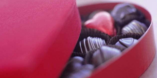 Love heart box of chocolates, close-up