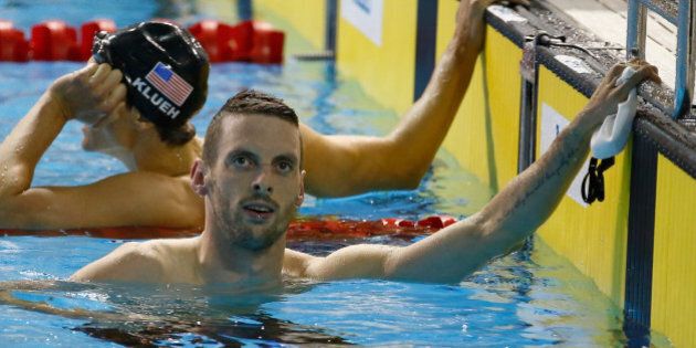 TORONTO, ON - JULY 17: Ryan Cochrane of Canada reacts after winning the Men's 400m Freestyle finals at the Pan Am Games on July 17, 2015 in Toronto, Canada. (Photo by Al Bello/Getty Images)