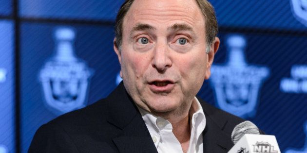OTTAWA, ON - APRIL 26: NHL Commissioner Gary Bettman addresses the media prior to Game Six of the Eastern Conference Quarterfinals during the 2015 NHL Stanley Cup Playoffs at Canadian Tire Centre on April 26, 2015 in Ottawa, Ontario, Canada. The Montreal Canadiens eliminated the Ottawa Senators by defeating them 2-0 and move to the next round of the Stanley Cup Playoffs. (Photo by Minas Panagiotakis/Getty Images)