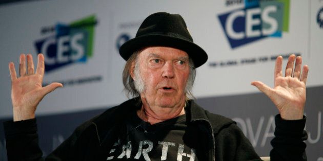 Musician Neil Young speaks during a session at the International CES Wednesday, Jan. 7, 2015, in Las Vegas. Pedram Abrari, Pono Music's vice president, credits Youngâs involvement with the company's online Kickstarter campaign in raising more than $6 million when it originally sought just $800,000. (AP Photo/John Locher)