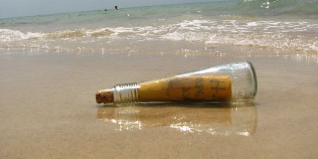 We found this bottle in the water. It felt like in movie "Message in the bottle".. Of course we expected some love letter in it, but it said "God is the answer". Definitely not a love-love letter, but still a message written with love to God :-)