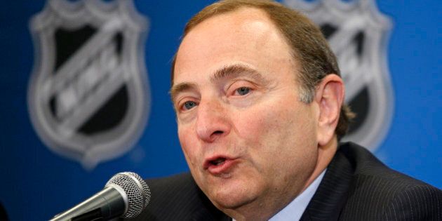 NHL commissioner Gary Bettman speaks at a news conference before the NHL Awards show Wednesday, June 24, 2015, in Las Vegas. The NHL is officially exploring expansion. The league is opening a formal expansion review process to consider adding new franchises to its 30-team league, Bettman announced Wednesday, June 24, 2015. Las Vegas, Seattle and Quebec City are the markets that have expressed the most serious interest. (AP Photo/John Locher)