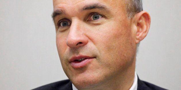 In this Sept. 24, 2010 photo, Jim Balsillie, co-CEO of Research in Motion Ltd., speaks during an interview at The Associated Press in New York. (AP Photo/Mark Lennihan)
