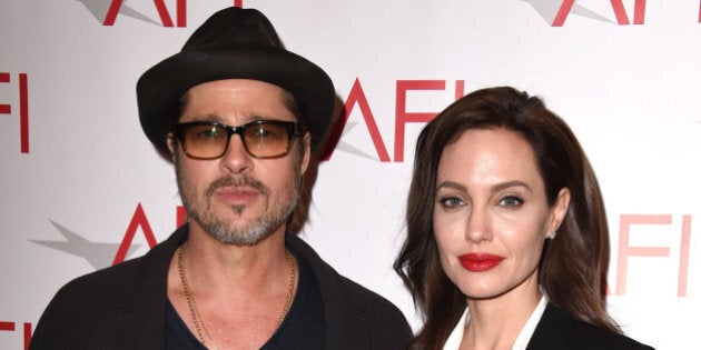 BEVERLY HILLS, CA - JANUARY 09: Brad Pitt and Angelina Jolie arrives at the 15th Annual AFI Awards at Four Seasons Hotel Los Angeles at Beverly Hills on January 9, 2015 in Beverly Hills, California. (Photo by Steve Granitz/WireImage)