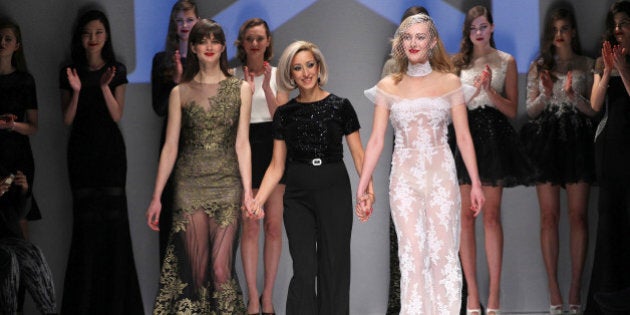 TORONTO, ON - MARCH 24: Designer Nikki Wirthensohn walks the runway during the Narces fashion show at David Pecaut Square on March 24, 2015 in Toronto, Canada. (Photo by Edward James/FilmMagic)