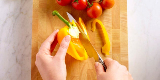Food preparation on chopping board