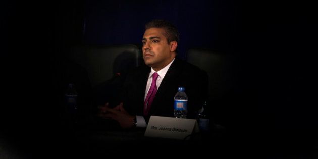 Al-Jazeera English's former acting bureau chief, Canadian-Egyptian journalist Mohammed Fahmy, speaks during a press conference in Cairo, Egypt, Monday, May 11, 2015. Fahmy who is facing terrorism-related charges in Egypt said he has filed a lawsuit against the Al-Jazeera network in Canada and accused the Qatari network of endangering him and his colleagues. Fahmy is being tried along with Egyptian producer Baher Mohammed on charges accusing them of being part of a terrorist group and airing falsified footage. (AP Photo/Hassan Ammar)