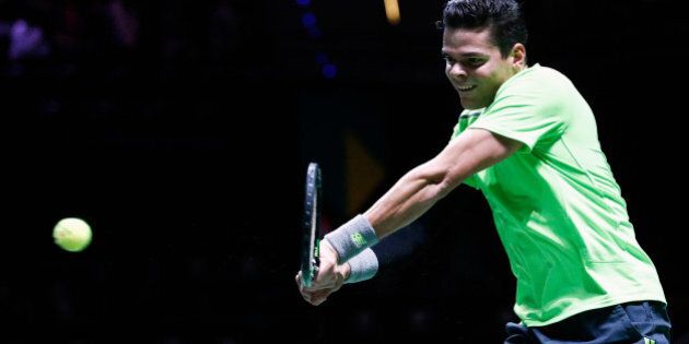 ROTTERDAM, NETHERLANDS - FEBRUARY 10: Milos Raonic of Canada in action against Andrey Kuznetsov of Russia during day 2 of the ABN AMRO World Tennis Tournament held at the Ahoy Rotterdam on February 10, 2015 in Rotterdam, Netherlands. (Photo by Dean Mouhtaropoulos/Getty Images)