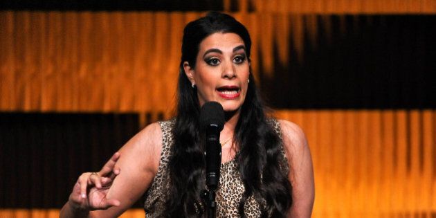 NEW YORK, NY - APRIL 24: (EXCLUSIVE COVERAGE) Maysoon Zayid performs on stage during THRIVE: A Third Metric Live Event at New York City Center on April 24, 2014 in New York City. (Photo by D Dipasupil/Getty Images)