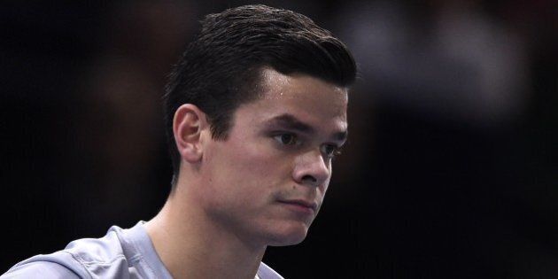 Canada's Milos Raonic is pictured during the final match against Serbia's Novak Djokovic at the ATP World Tour Masters 1000 indoor tennis tournament on November 2, 2014 at the Bercy Palais-Omnisport (POPB) in Paris. AFP PHOTO / FRANCK FIFE (Photo credit should read FRANCK FIFE/AFP/Getty Images)