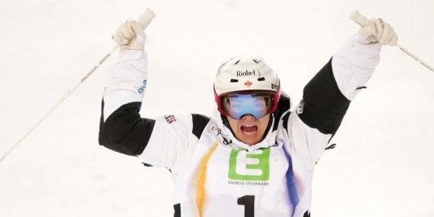 Canada's Mikael Kingsbury reacts after winning the Men's Dual Moguls final of FIS Freestyle and Snowboarding World Ski Championships 2015 in Kreischberg, Austria on January 19, 2015. AFP PHOTO / LISI NIESNER (Photo credit should read LISI NIESNER/AFP/Getty Images)