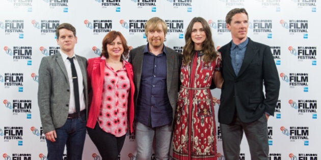 LONDON, ENGLAND - OCTOBER 08: (L-R) Screenwriter Graham Moore, Clare Stewart, director Morten Tyldum and actors Keira Knightley and Benedict Cumberbatch attend a photocall for 'The Imitation Game' during the 58th BFI London Film Festival at Corinthia Hotel London on October 8, 2014 in London, England. (Photo by Samir Hussein/WireImage)