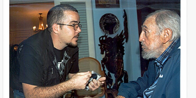 A screenshot of Cuba's website Cubadebate shows a photo of Fidel Castro with the head of the main Cuban student union Randy Perdomo Garcia in Havana, Cuba, Tuesday Feb. 3, 2015. Cuba has published the first photos of Fidel Castro in five months, showing the 88-year-old former leader engaged in conversation with Perdomo Garcia. A first-person account by the student leader says the meeting took place on Jan. 23. The photos published around midnight on Monday are the first images of the revolutionary leader since a set of photos came out in August showing him talking with Venezuelan President Nicolas Maduro.(AP Photo)