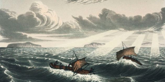 CANADA : Engraving by Edward Finden after a drawing by George Back (1796-1878), one of the members of John Franklin?s (1786-1847) expedition, from Franklin?s ?Narrative of a journey to the shores of the Polar Sea, in the years 1819, 20, 21, and 22?, published in London in 1823. Franklin died in 1845 during another expedition, as did his entire team who perished of starvation and scurvy, although Franklin was posthumously credited with the discovery of the Northwest Passage. (Photo by SSPL/Getty Images)