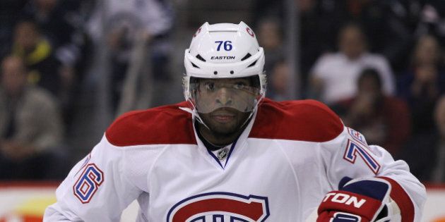 WINNIPEG, MB - OCTOBER 15: P.K. Subban #76 of the Montreal Canadiens keeps his eyes on the play as he skates during second period action in an NHL game against the Winnipeg Jets at the MTS Centre on October 15, 2013 in Winnipeg, Manitoba, Canada. (Photo by Marianne Helm/Getty Images)