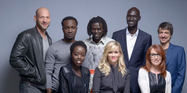 TORONTO, ON - SEPTEMBER 08: (EDITORS NOTE: This image was processed using digital filters) (L-R) (Top Row L-R) Actor Corey Stoll, actor Arnold Oceng, and actor Emmanuel Jal, actor Ger Duany, director Philippe Falardeau (bottome row L-R) actress Kuoth Wiel, actress Reese Witherspoon and screenwriter Margaret Nagle of 'The Good Lie' pose for a portrait during the 2014 Toronto International Film Festival on September 8, 2014 in Toronto, Ontario. (Photo by Jeff Vespa/WireImage)