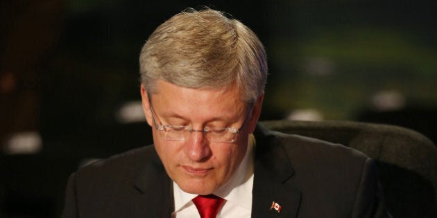 Canadian Prime Minister Stephen Harper waits for the start of the morning session at the Nato Summit at the Celtic Manor Hotel in Newport, South Wales.