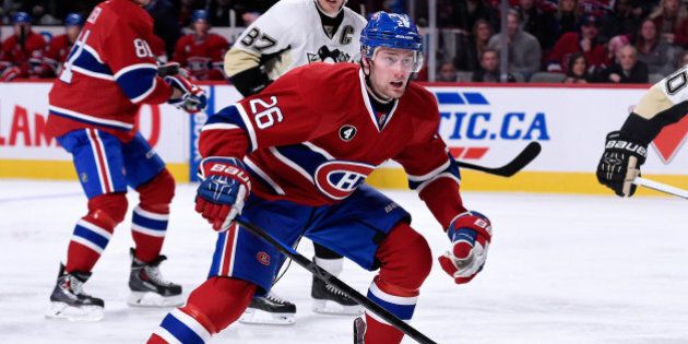 MONTREAL, QC - JANUARY 10: Jiri Sekac #26 of the Montreal Canadiens skates during the NHL game against the Pittsburgh Penguins at the Bell Centre on January 10, 2015 in Montreal, Quebec, Canada. The Penguins defeated the Canadiens 2-1 in overtime. (Photo by Richard Wolowicz/Getty Images)