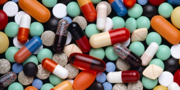 Health, Medicine, Medication, Mixed collection of colourful pills capsules and tablets.