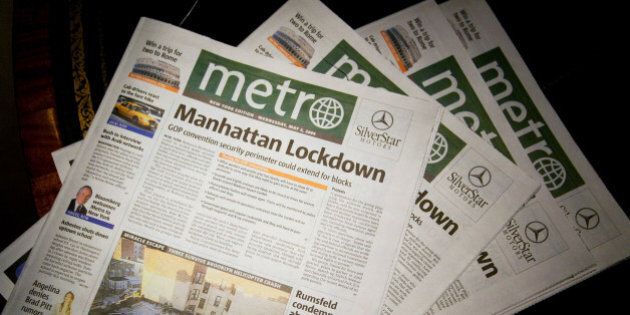 NEW YORK - MAY 5: The first edition of Metro newspaper is seen May 5, 2004 in New York City. Metro, a free daily newspaper targeted to 18-34 year-olds, is owned by the London-based Metro International chain and made its debut in New York May 5. (Photo by Chris Hondros/Getty Images)