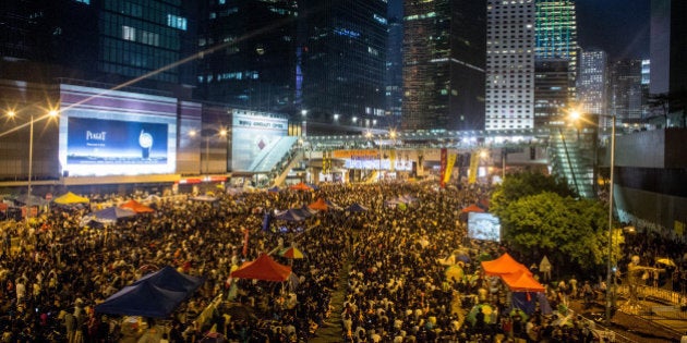 HONG KONG - OCTOBER 10: Thousands of pro-democracy protesters fill what has now been called ' Umbrella Square' at Admiralty for a rally on October 10, 2014 in Hong Kong, Hong Kong. The rally comes after government officials called off talks with student leaders yesterday. (Photo by Chris McGrath/Getty Images)