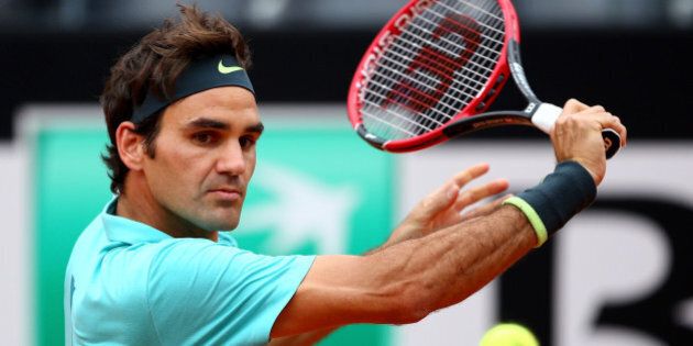ROME, ITALY - MAY 15: Roger Federer of Switzerland in action during his match against Tomas Berdych of Czech Republic on Day Six of the The Internazionali BNL d'Italia 2015 at Foro Italico on May 15, 2015 in Rome, Italy. (Photo by Ian Walton/Getty Images)