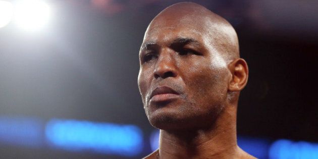 NEW YORK, NY - MARCH 09: Bernard Hopkins looks on during introductions before his fight against Tavoris Cloud for the IBF Light Heavyweight Title fight on March 9, 2013 at Barclays Center in the Brooklyn borough of New York City. (Photo by Elsa/Golden Boy/Golden Boy via Getty Images)