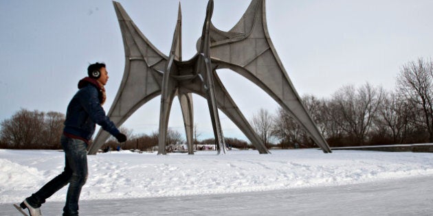 An ice skater during La fÃªte des Neiges, MontrÃ©alÂs great winter festival, where families are invited to play outdoors and enjoy an array of activities at the Parc Jean-Drapeau January 22, 2011 in Montreal, Quebec, Canada. AFP PHOTO/Olivier JEAN (Photo credit should read Olivier JEAN/AFP/Getty Images)