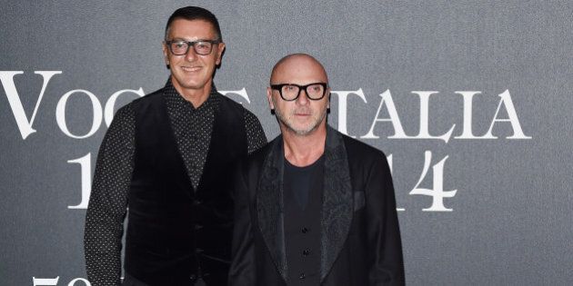 MILAN, ITALY - SEPTEMBER 21: (L-R) Stefano Gabbana and Domenico Dolce attend Vogue Italia 50th Anniversary Event on September 21, 2014 in Milan, Italy. (Photo by Stefania D'Alessandro/WireImage)