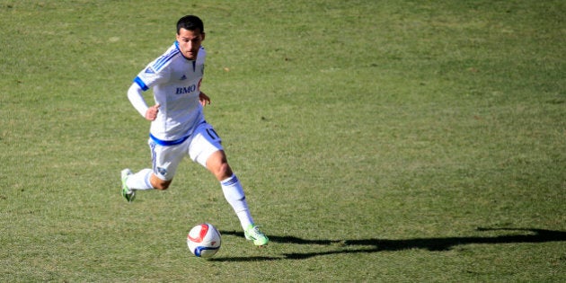 WASHINGTON, DC - MARCH 07: Dilly Duka #11 of Montreal Impact dribbles the ball in the first half against the D.C. United at RFK Stadium on March 7, 2015 in Washington, DC. (Photo by Rob Carr/Getty Images)