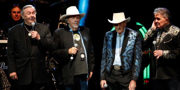 NASHVILLE, TN - NOVEMBER 22: Jim Ed Brown, Bobby Bare, Jimmy C. Newman and Bill Anderson perform during Playin' Possum! The Final No Show Tribute To George Jones - Show at Bridgestone Arena on November 22, 2013 in Nashville, Tennessee. (Photo by Terry Wyatt/Getty Images)